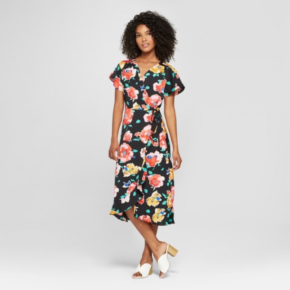 Women's Short Flutter Sleeve Wrap Midi Dress